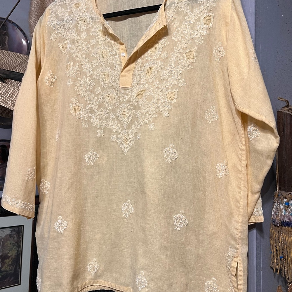 Pale yellow embroidered blouse